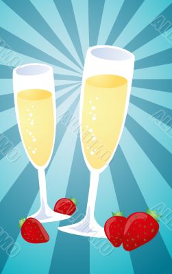 Champagne and strawberries illustration