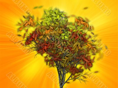 Tree with falling leaves, illustration