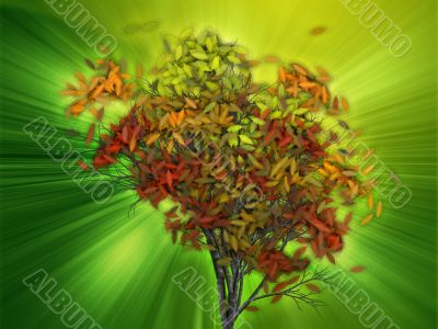 Tree with falling leaves, illustration