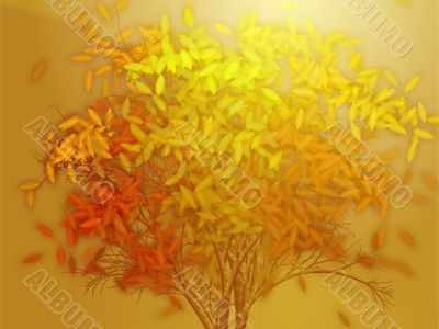 Tree with falling leaves, illustration