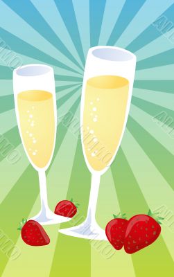 Champagne and strawberries illustration