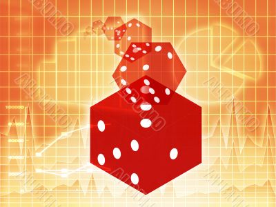 Rolling red dice illustration