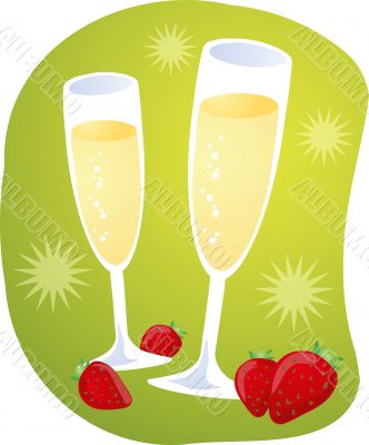 Champagne and strawberries illustration