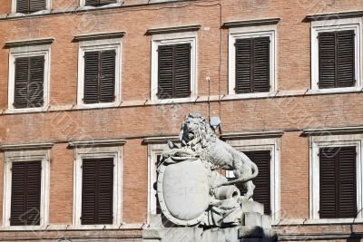 Jesi, statue of lion and old palace