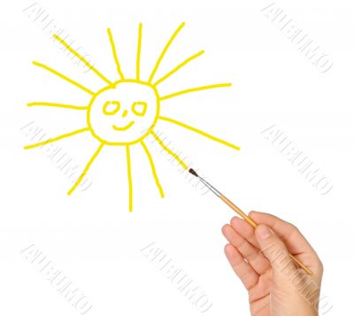 Drawing the sun with the brush