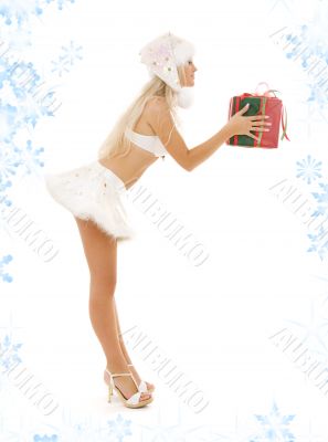 santa helper girl with gift box