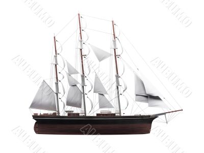 Sailing ship isolated over white