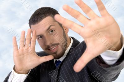 executive giving directing hand gesture
