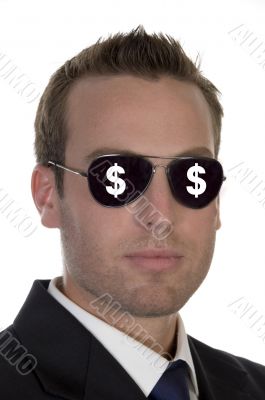  businessman with dollar signs on his sunglasses