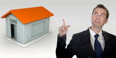 business man and three dimensional house