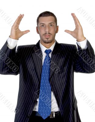 man with raised hands