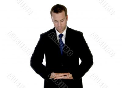 businessman making pose with palms