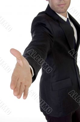 young man in suit offering to shake the hand