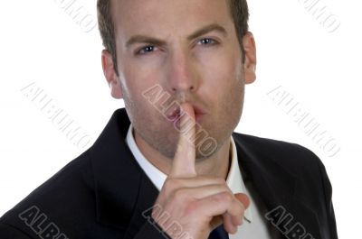 portrait of businessman with his finger