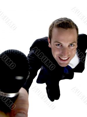businessman showing his mic