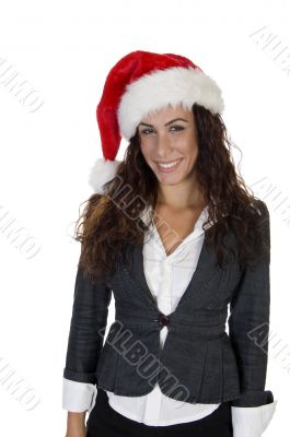 lady wearing christmas cap