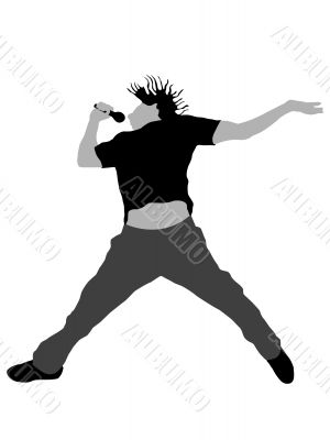 young fellow with microphone jumping