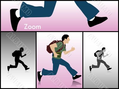 jumping man with books and bag