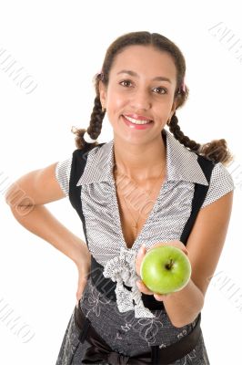smiling girl with green apple