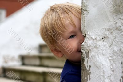 Child looks out
