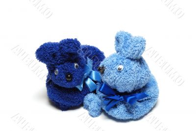 A couple of blue rabbits