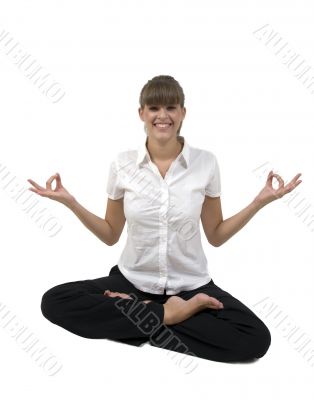 happy young woman exercising yoga