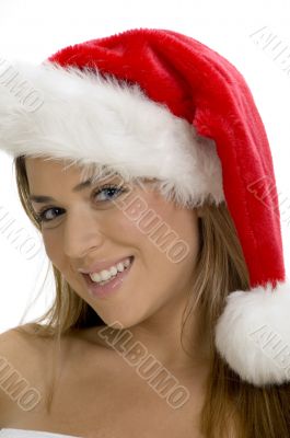 posing smiling lady with santa cap