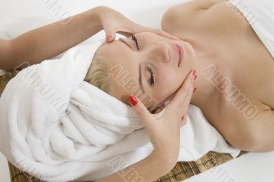 young woman in the sauna