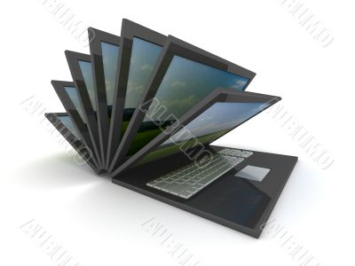 opening laptop on a white background. 3D image.