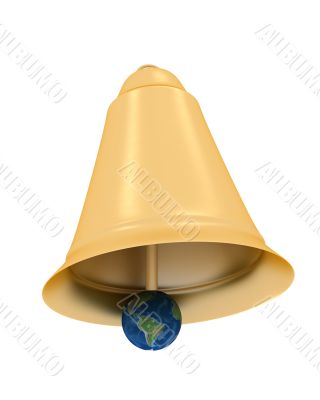 Gold hand bell on a white background. 3D image.