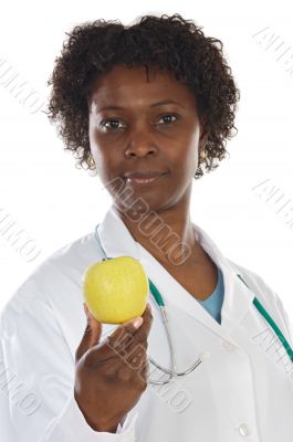 woman doctor and apple