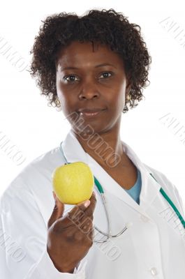 woman doctor and apple