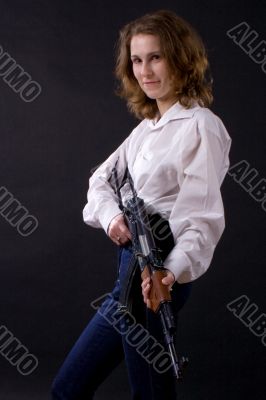 woman with submachine gun