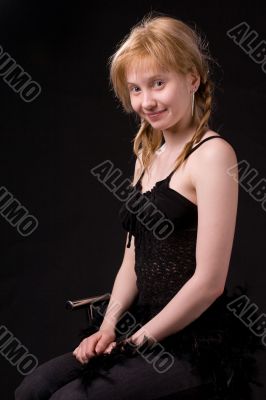 blonde girl on black
