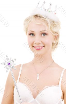 lovely fairy in crown with magic wand