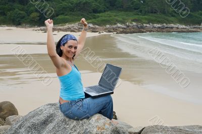 Business woman successfull with laptop computer
