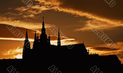 Dusk silhouette of the Prague Castle