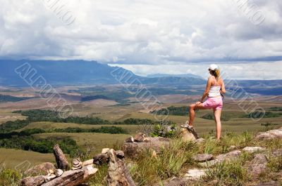 Women looking at  tepui in Venezuela