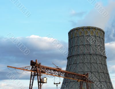 The bridge crane and cooling tower