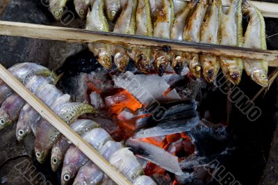 Fish grill with coal
