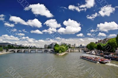 Seine River, Pount Neuf and Cite Island in Paris