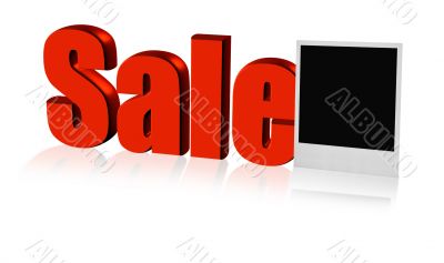 red sale word with reflection and photo frame