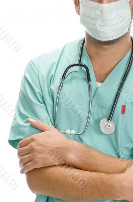 doctor with mask on his mouth and stethoscope