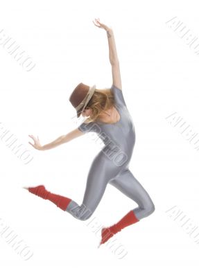 beautiful woman jumps up