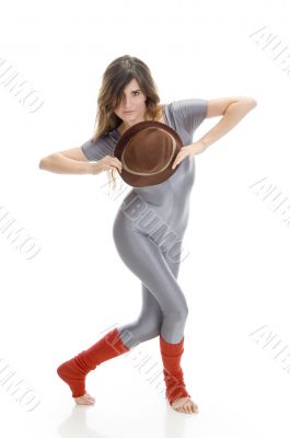 woman posing with hat