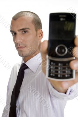 businessman holding mobile