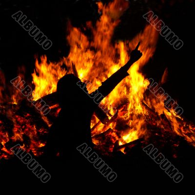 Traditional fire at easter with human silhouette