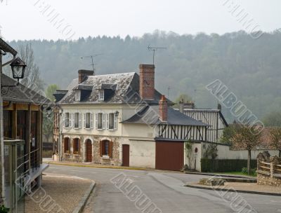 Street in provincial French small town in a valley
