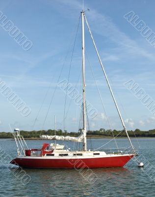 Laid up sailing vessel at an input in a gulf
