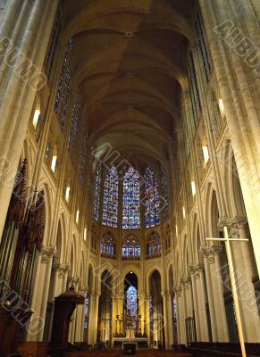 Interior of very high medieval Catholic cathedral
